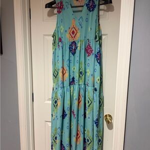Turquoise Printed Tiered Maxi Dress - Sleeveless Summer Dress